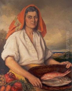 Campesina Gallega Con Bodegon by Manuel De Azpiroz