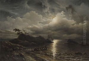 Norwegian Shore In Moonlight by Knud (Andreassen) Baade