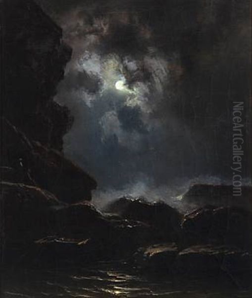 Rocky Coast At Moonlight - view 1