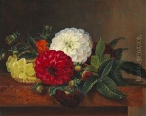 Still Life With Dahlias On A Sill by Alfrida Baadsgaard