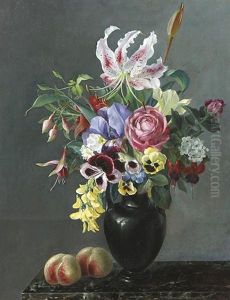 Blumenstilleben Mit Lilien, Rosen, Stiefmutterchen Und Fuchsien by Alfrida Baadsgaard