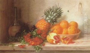 Stilleben Mit Goldlack, Ananas, Orangen Und Chiantiflasche by Alfrida Baadsgaard