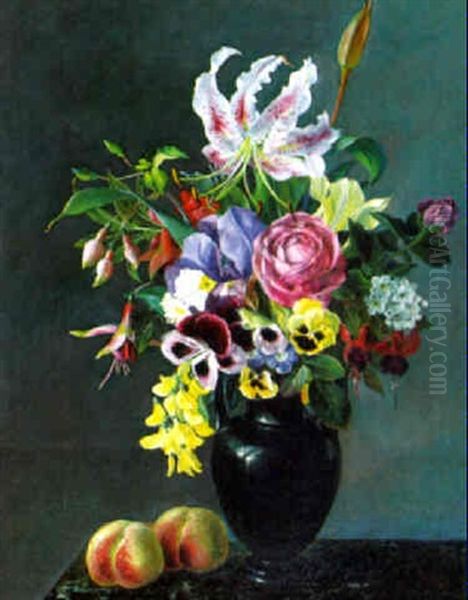 Stilleben Mit Blumen Und Pfirsischen - view 1