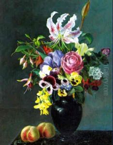 Stilleben Mit Blumen Und Pfirsischen Stilleben Mit Blumen Und Pfirsischen
