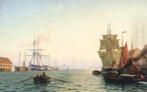 Scenery From The Harbor Of Copenhagen In The Early Evening Light by Carl Emil Baagoe