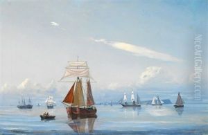 Quiet Afternoon With Sailing Boats On Oresund, In The Background The Island Of Hveen