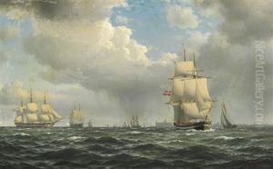 Danish Naval Ships In Oresund North Of Kronborg by Carl Emil Baagoe