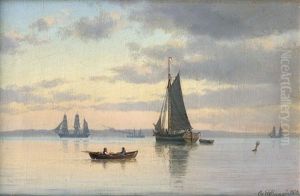 Segelschiffe Auf Dem Wasser Im Morgenrot by Carl Emil Baagoe