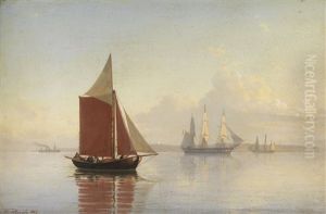 Ein Segelkutter Und Zwei Grossegler Vor Der Kuste