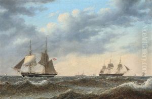 Seascape With Danish Sailing Ships by Carl Emil Baagoe