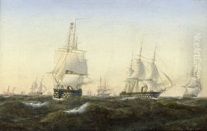 Segelschiffe Auf Dem Wasser Im Morgenrot