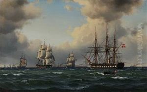 Frisk Kuling I Sundet Udfor Vedbek. Exerceerfregatten Tilankers by Carl Emil Baagoe