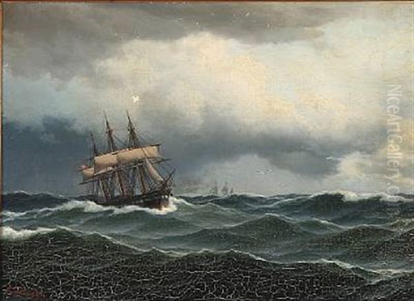 Seascape With A Sailing Ship In High Waves - view 1