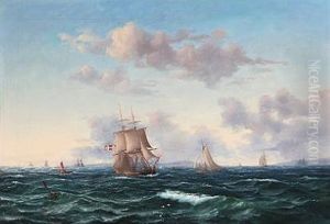 Seascape With Sailing Ships At Sea