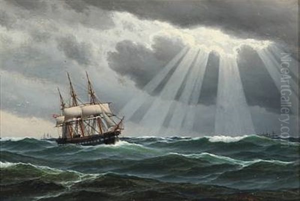 Seascape With A Bark In Rough Seas - view 1