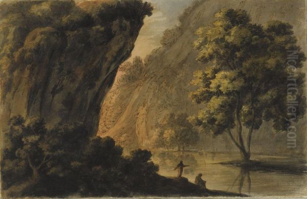 A Ravine With Figures On A River Bank - view 1