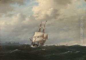 Dansk Brig "ornen" Forlader Island, I Baggrunden Laugarfjaeldet