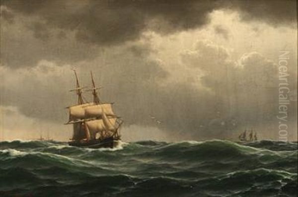 Marine Scene With Sailing Ships In High Waves - view 1