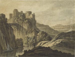 A River Landscape With A Castle On An Escarpment A River Landscape With A Castle On An Escarpment