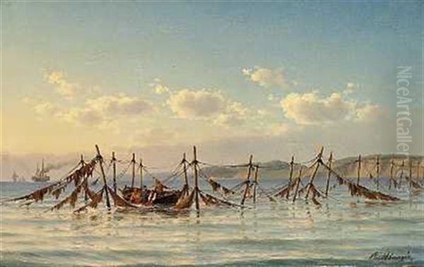 Tidlig Morgen Ud For Fiskerleiet Humlebaek; Fiskere Rogte Bundgarn - view 1