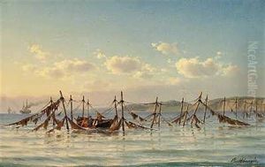 Tidlig Morgen Ud For Fiskerleiet Humlebaek; Fiskere Rogte Bundgarn Tidlig Morgen Ud For Fiskerleiet Humlebaek; Fiskere Rogte Bundgarn