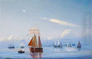 Stille Eftermiddag Pa Sundet, I Baggrunden Ses Hven by Carl Emil Baagoe
