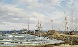 Skibe Ud For Humlebaek, I Forgrunden Stenmole Skibe Ud For Humlebaek, I Forgrunden Stenmole