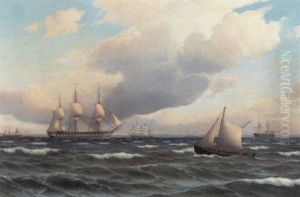 Sejlskibe I Sundet by Carl Emil Baagoe