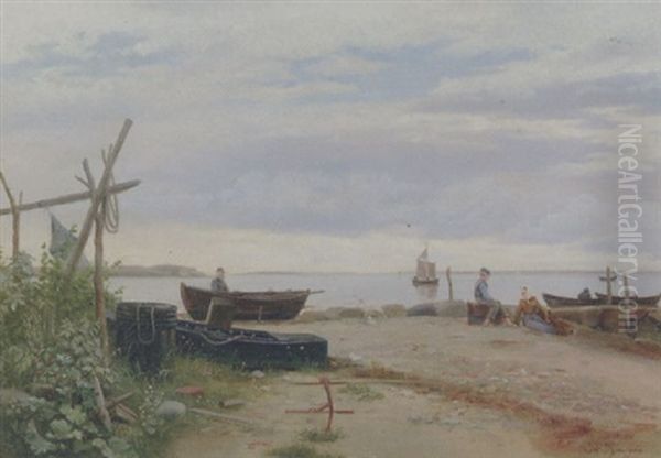 Nordsjaellandsk Kystparti Med Born I Strandkanten - view 1