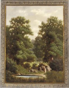 A Figure In A Wooded Glade, A Pond In The Foreground A Figure In A Wooded Glade, A Pond In The Foreground