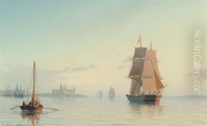Stille Sommerdag I Sundet Ud For Kronborg Med Mange Sejlskibe by Carl Emil Baagoe