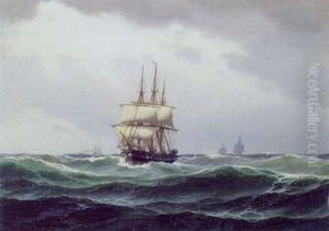 Marine Med Sejlskibe I Hoj So by Carl Emil Baagoe
