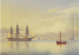 Marine Med Sejkskibe, I Baggrunden Damper by Carl Emil Baagoe