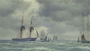 Marine Med Mange Skibe, Et Med Engelsk Flag by Carl Emil Baagoe