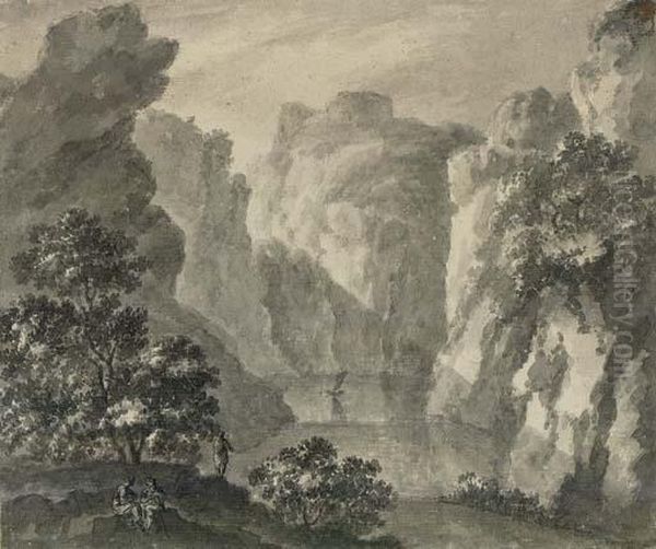 A Gorge With A Boat And Figures In The Foreground - view 1