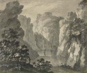 A Gorge With A Boat And Figures In The Foreground A Gorge With A Boat And Figures In The Foreground