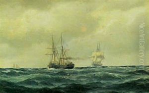Marine Med Sejlskibe Pa Havet by Carl Emil Baagoe