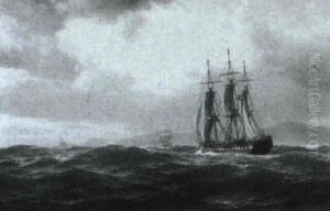 Marine Med Sejlskibe I Oprort Hav by Carl Emil Baagoe