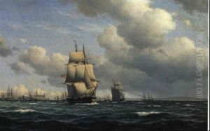 Marine Med Mange Skibe I Oresund Ud For Kronborg by Carl Emil Baagoe