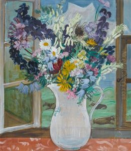 Blumenkrug Vor Fensterausblick Zum Scharhorn by August Babberger