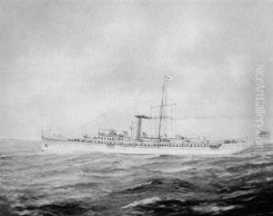 Portrait Of A Steamer, A Lighthouse In The Distance by James Gardner Babbidge