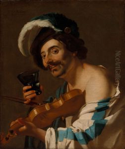 Violin Player With A Wine Glass by Dirck Van Baburen