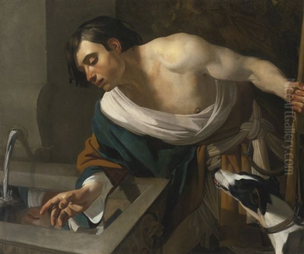 Narcissus Gazing At His Reflection - view 1