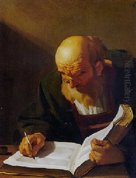 Old Man Writing In A Book - view 1