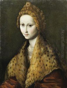 Portrait D"une Jeune Femme En Col De Fourrure