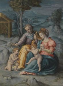 Sainte Famille Avec Saint Jean Baptiste by Francesco Ubertini Bacchiacca II
