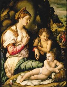 The Madonna And Child With Saint John The Baptist Seated Among Rocks, A Village Beyond With Shepherds The Madonna And Child With Saint John The Baptist Seated Among Rocks, A Village Beyond With Shepherds