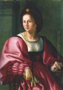 Portrait Of A Lady, Seated Three-quarter Length, Holding A Glove by Francesco Ubertini Bacchiacca II