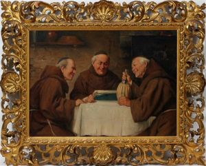 Monks Around A Table by Adolfo Bacci