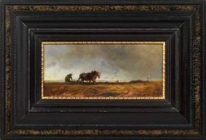 Bauer Mit Pferdepflug, Im Hintergrund Silhouette Von Munchen by Alois Bach